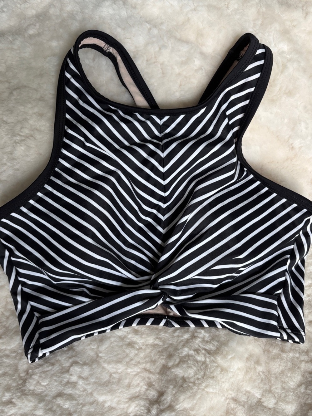 Kona Sol Women’s Black & White Striped Swim Top -Medium.